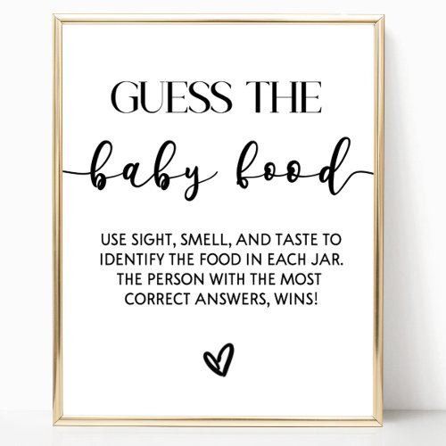 Guess The Baby Food Baby Shower Game Sign