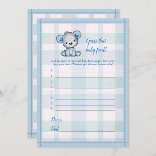 Guess The Baby Food Cute Gray Bear Boy Shower Game Invitation