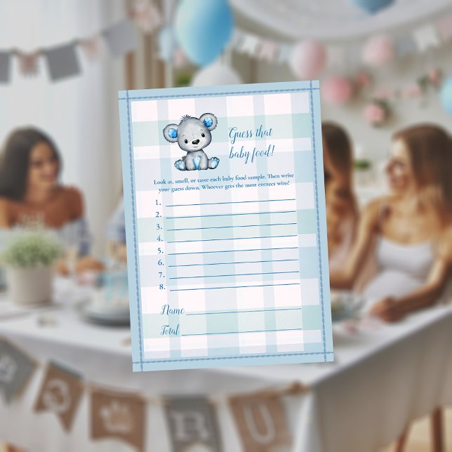 Guess The Baby Food Cute Gray Bear Boy Shower Game Invitation (Creator Uploaded)
