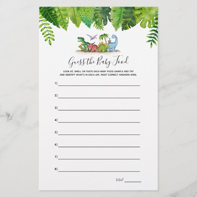 Guess the Baby Food Dinosaur Baby Shower Game (Front)