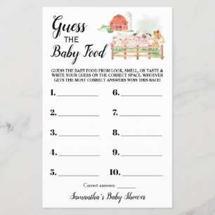 Guess the Baby Food Farm Baby Shower Game Card Flyer