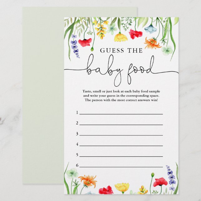 Guess the baby food game colorful wildflowers (Front/Back)