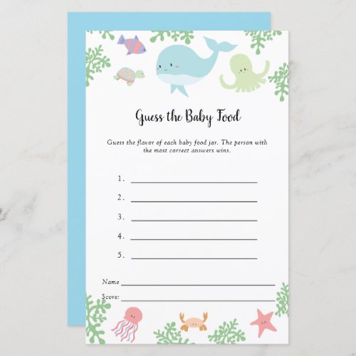 Guess the Baby Food Game Under the Sea Baby Shower