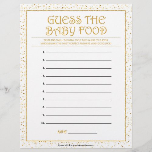 Guess The Baby Food Golden Sparkles Letterhead