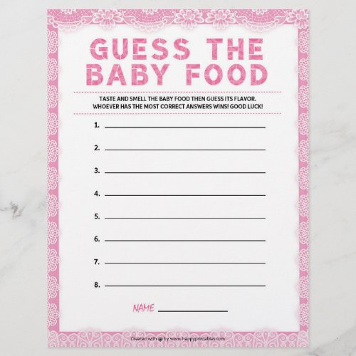 Guess The Baby Food Luxury Lace Pink Letterhead