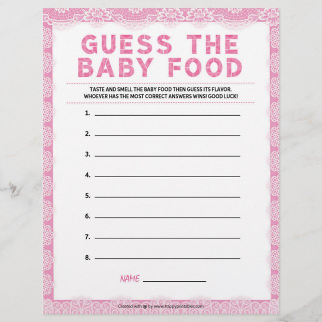 Guess The Baby Food [Luxury Lace [Pink]] Letterhead (Front)