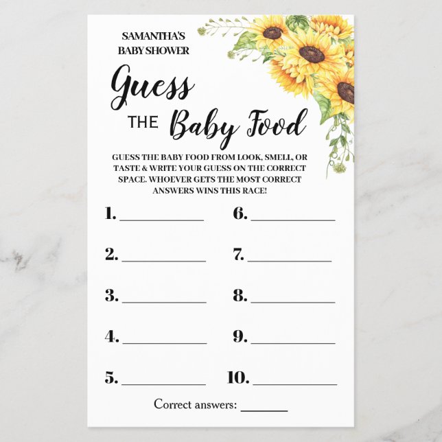 Guess the Baby food shower game card Flyer (Front)