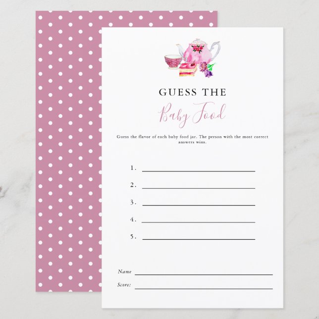 Guess the baby Food Shower Game Tea Dusty Rose (Front/Back)