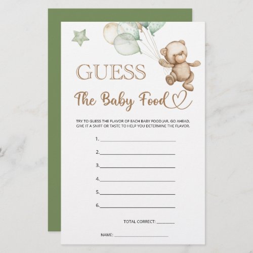 Guess the Baby Food Teddy Bear Baby Shower