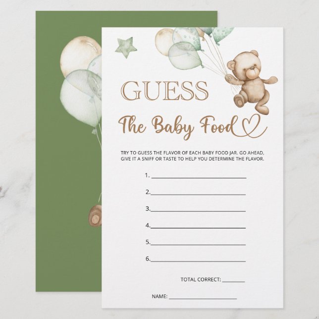 Guess the Baby Food Teddy Bear Baby Shower (Front/Back)
