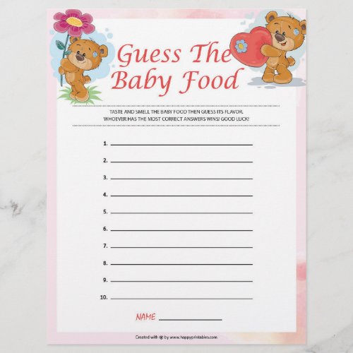 Guess The Baby Food Teddy Bears Letterhead