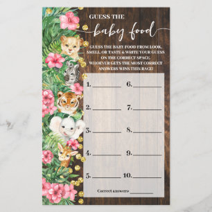 Guess the Baby Food Wild Safari Shower Game Card Flyer