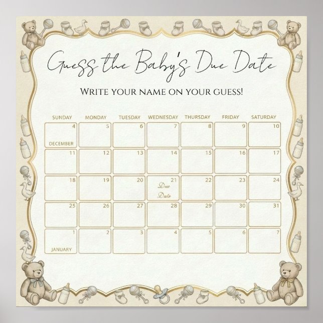 Guess the Baby’s Due Date Poster (Front)