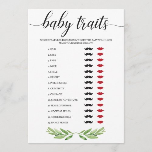 Guess the Baby Traits Baby Shower Game Greenery