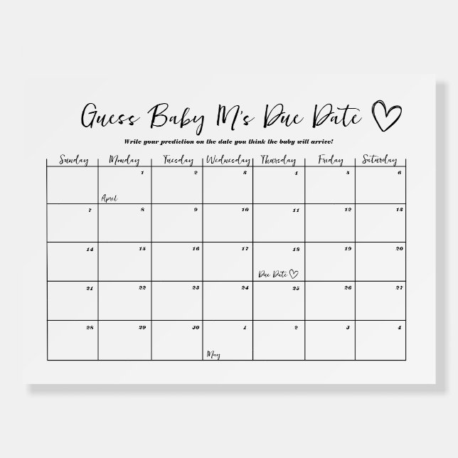 Guess the Baby's Due Date - Baby Shower Poster  (Front)