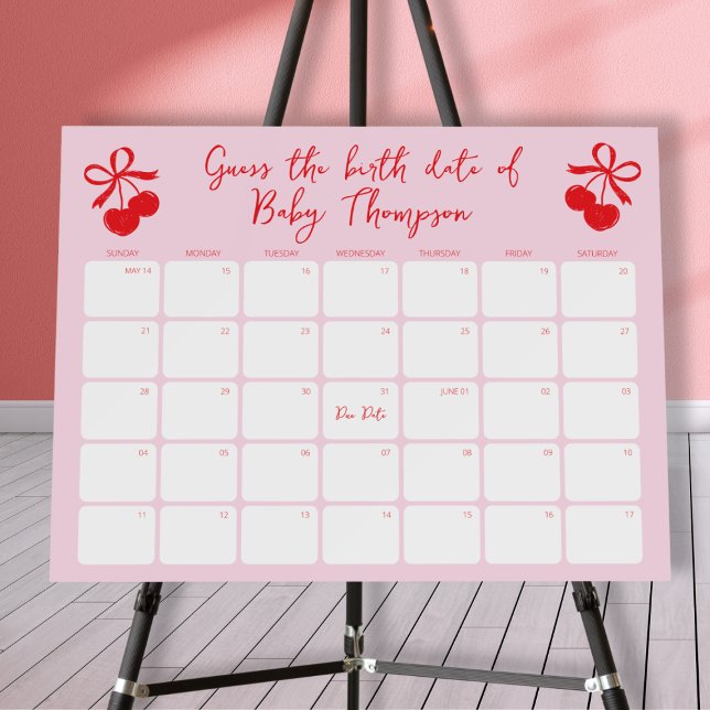 Guess the Birth Date Cherry Baby Shower Sign  (Guess the Birth Date Cherry Baby Shower Sign)