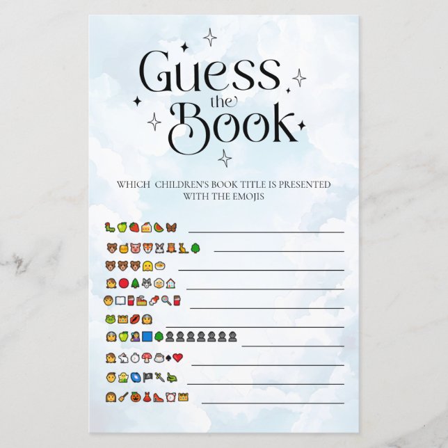 Guess the Book Emoji Heaven Sent Baby Shower Game  (Front)