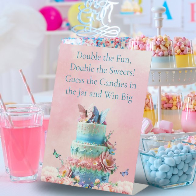 Guess the Candies  Butterflies Twins Baby Shower Pedestal Sign (Creator Uploaded)