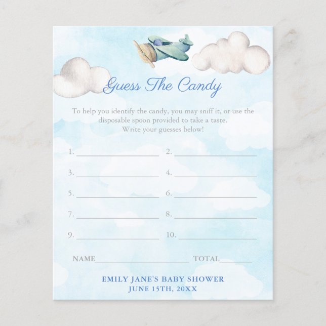 Guess The Candy Game Card Travel Theme Baby Shower Flyer (Front)