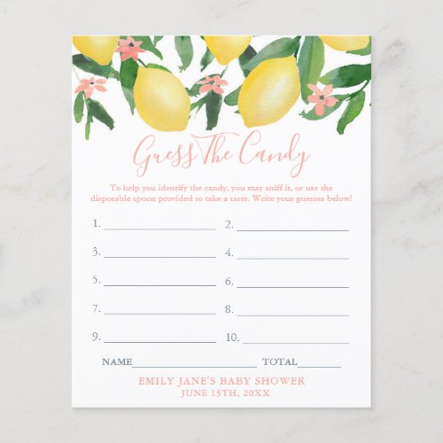 Guess The Candy Lemons Girl Baby Shower Game Card Flyer