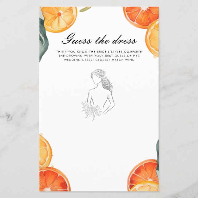Guess the Dress Aperol Spritz Bridal Shower Game (Front)