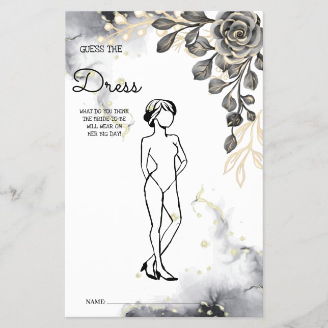 Guess the Dress Black Roses BridalShower Game Card Flyer (Front)