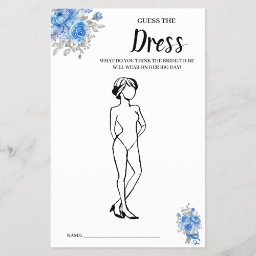 Guess the Dress BlueFlowers Bridal Shower GameCard Flyer