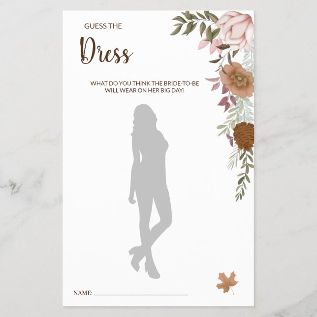 Guess the Dress Boho Autumn BridalShower Game Card Flyer (Front)