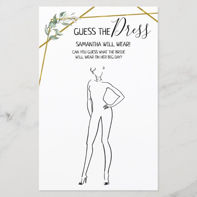 Guess the dress bridal shower bilingual game (Front)