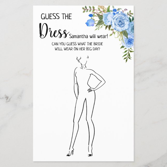 Guess the Dress Bridal Shower bilingual game card Flyer (Front)