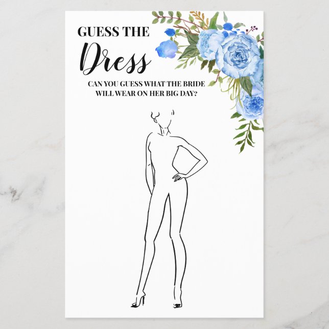 Guess the Dress Bridal Shower Blue Game Card Flyer (Front)