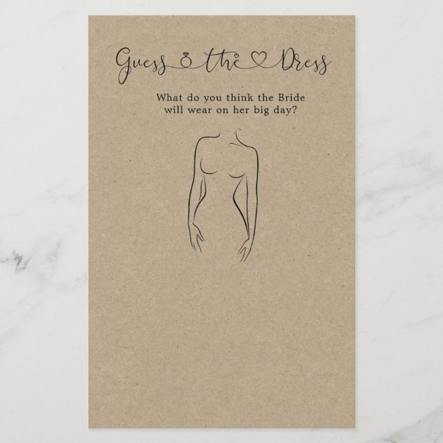 Guess The Dress Bridal Shower Game (Front)