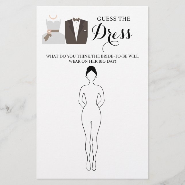 Guess the Dress Bridal Shower Game Card Flyer (Front)