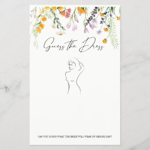 Guess the Dress Bridal Shower Game Wildflowers Flyer