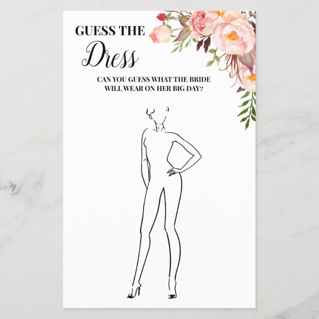 Guess the Dress Bridal Shower Pink Game Card Flyer (Front)