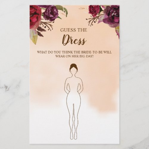 Guess the Dress Burgundy Bridal Shower Game Card Flyer