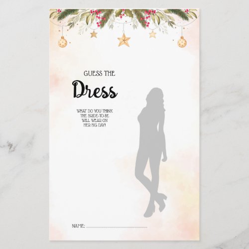 Guess the Dress Christmas Bridal Shower Game Card  Flyer