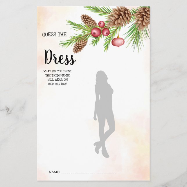 Guess the Dress Christmas Bridal Shower Game Card Flyer (Front)