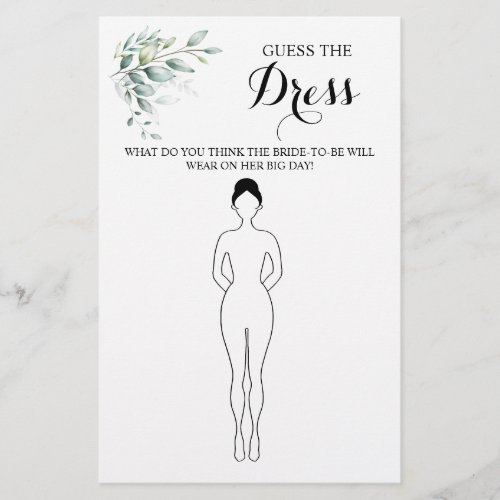 Guess the Dress Eucalyptus Bridal Shower Game Card Flyer