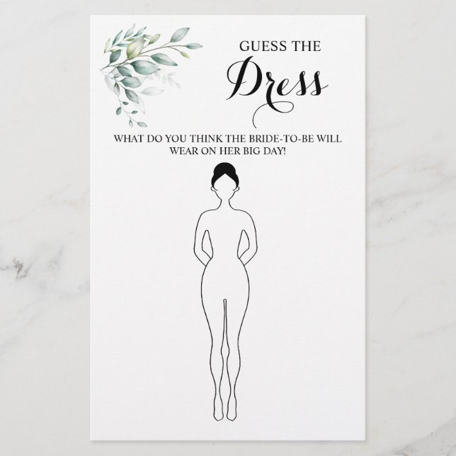 Guess the Dress Eucalyptus Bridal Shower Game Card Flyer (Front)
