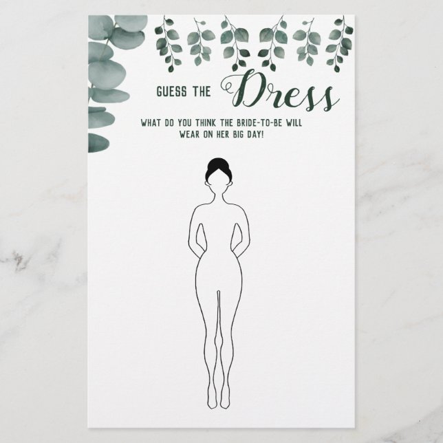 Guess the Dress Eucalyptus Bridal Shower Game Card Flyer (Front)