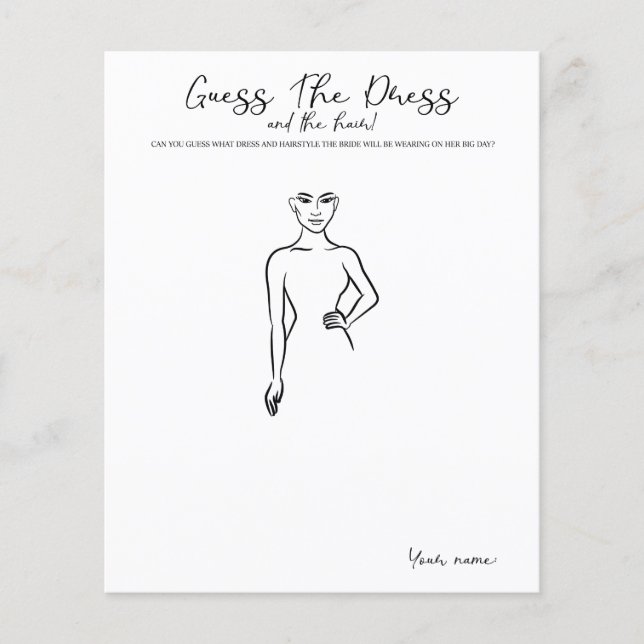 Guess The Dress  - game for bridal shower party (Front)