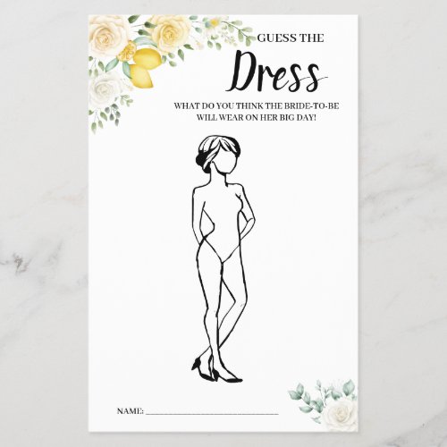 Guess the Dress LemonRoses BridalShower GameCard  Flyer