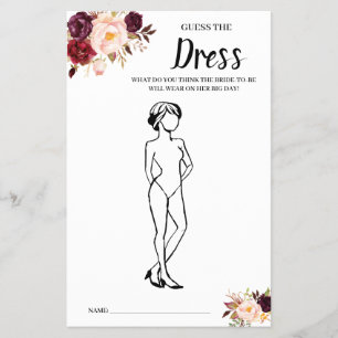 Guess the Dress Marsala Bridal Shower Game Card Flyer