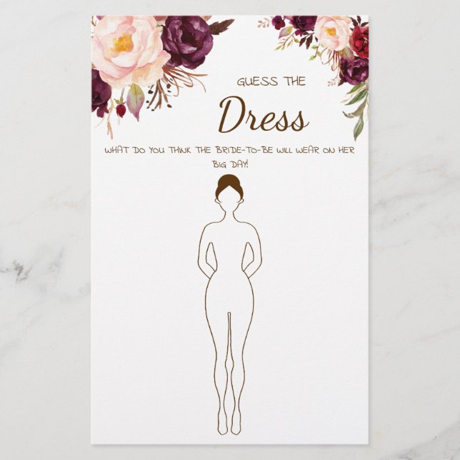 Guess the Dress Marsala Bridal Shower Game Card Flyer (Front)