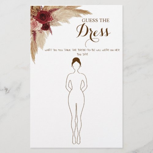 Guess the Dress Pampas Bridal Shower Game Card Flyer