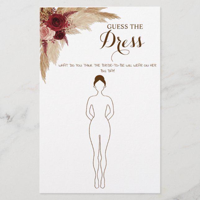 Guess the Dress Pampas Bridal Shower Game Card Flyer (Front)