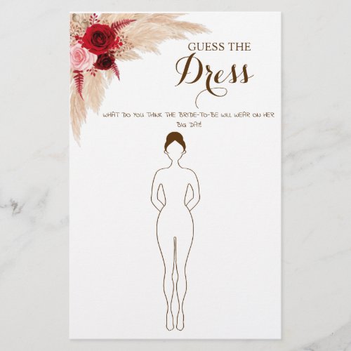 Guess the Dress Pampas Bridal Shower Game Card Flyer