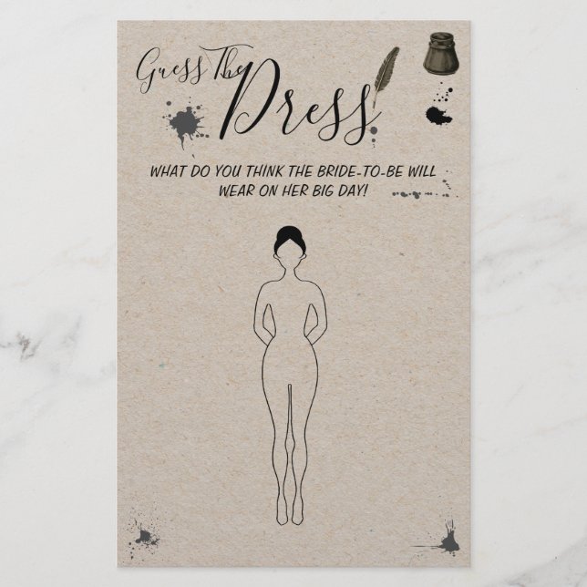 Guess the Dress Pen & Inkwell Shower Game Card Flyer (Front)