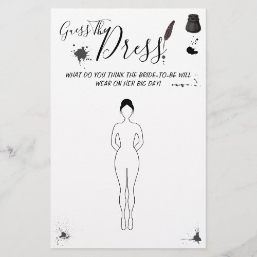 Guess the Dress Pen  Inkwell Shower Game Card Flyer